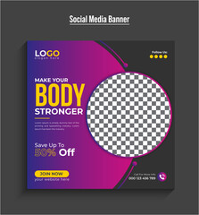 Fitness gym flyer social media post and web banner |Social Media Timeline post design