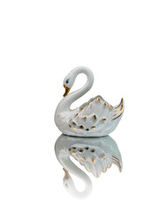 ceramic vase in the form of white swan with reflection for decoration, animal, © Phaitoon