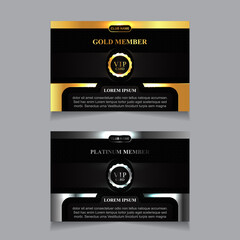 Vector VIP golden and platinum card. Black geometric pattern background with premium design. Luxury and elegant graphic print template layout for vip member