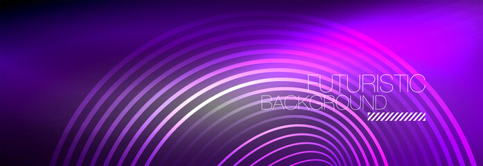 Dark abstract background with glowing neon circles. Trendy layout template for business or technology presentation, internet poster or web brochure cover, wallpaper