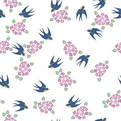 紫陽花とツバメのパターン