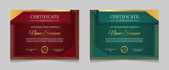 Set of certificate of achievement border design templates with elements of  luxury gold badges and modern line patterns. vector graphic print layout can use For award, appreciation, education