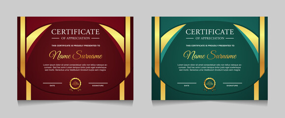 Set of certificate of achievement border design templates with elements of  luxury gold badges and modern line patterns. vector graphic print layout can use For award, appreciation, education