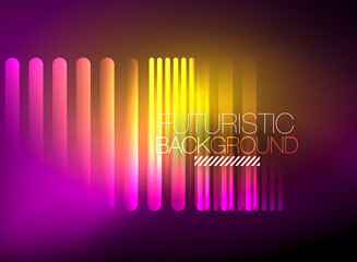 Bright neon color techno abstract background, shiny glowing neon lines in the dark background