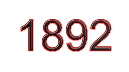 red 1892 number 3d effect white background