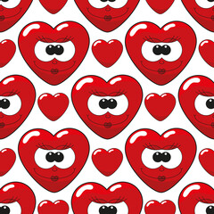 Seamless pattern with flat hearts on white.