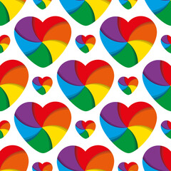 Seamless pattern with flat hearts on white.