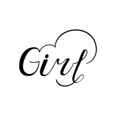 Girl handwritten black font, thin typography text, lettering and calligraphic phrase isolated on white background. Vector illustration. Design of a message for, logo, engraving, laser cutting.
