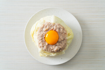 steamed cabbage stuffed minced pork and egg yolk