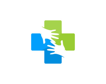 Helping hands in the plus medical symbol