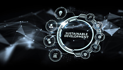 SUSTAINABLE DEVELOPMENT inscription, cloud technology concept. Business, Technology, Internet and network concept.