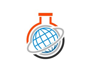 Simple bottle laboratory with planet rings and abstract globe inside