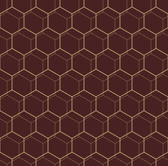 Geometric abstract brown and golden hexagonal background. Geometric modern ornament. Seamless modern pattern