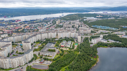 Fototapeta na wymiar Murmansk - aerial panorama of the city and views