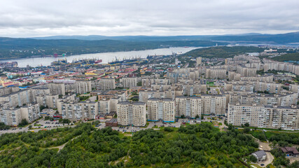 Fototapeta na wymiar Murmansk - aerial panorama of the city and views