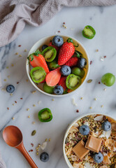 Homemade healthy snacks. Muesli Bowl with Mixed Berries. Full of nutritional values, vitamins,...