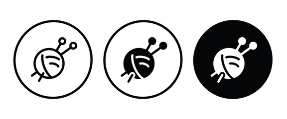 Skein of thread knitting needles icon. Balls yarn with knitting needles. Clews, skeins of wool. Tools knitwork, handicraft, crocheting, hand-knitting. Female hobby editable stroke