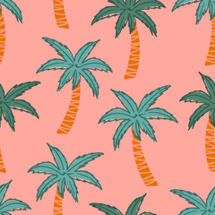 Tropical seamless pattern for apparel design, wallpaper, kids clothes. Palm trees with leaves background. Hawaiian seamless pattern. - 451346572