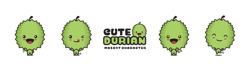 cute durian mascot, with different facial expressions and poses