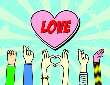 love icon , heart symbol and Human Hand  gestures, vector illustration
