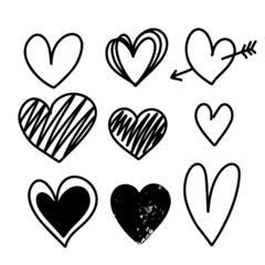 Set of hand drawn hearts. Design element for greeting card, t shirt, poster. Vector illustration