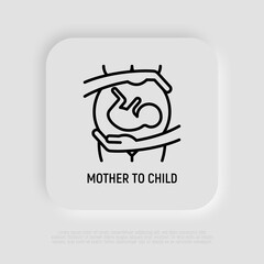 Pregnant woman with embryo in belly. Maternity. Thin line icon. Modern vector illustration.