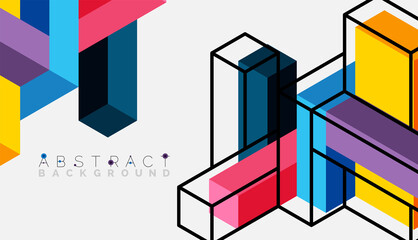 Abstract background. 3d cubes, cubic elements and blocks. Techno or business concept for wallpaper, banner, background, landing page