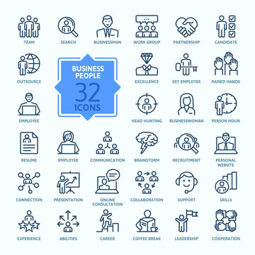 Business people, human resources, office management - thin line web icon set. Outline icons collection. Simple vector illustration.