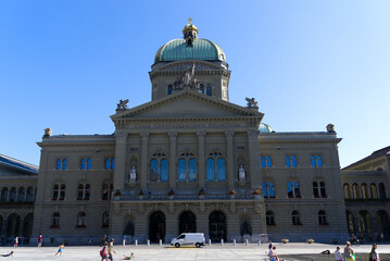 Federal Palace of Switzerland (German Bundeshaus), residence of national Swiss government and parliament. Photo taken July 29th, 2021, Bern, Switzerland.