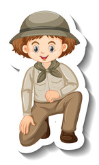 Girl wearing safari outfit cartoon character sticker