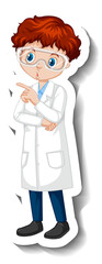Fototapeta premium Cartoon character sticker with a boy in science gown