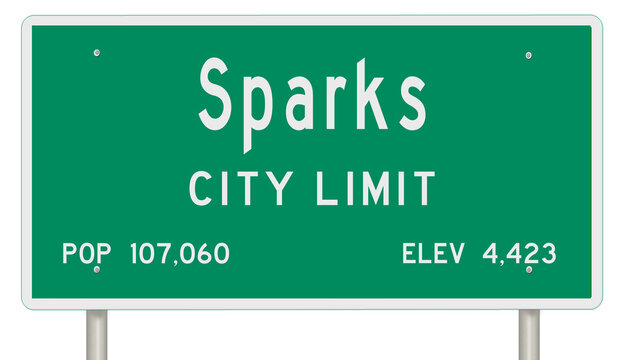 Rendering of a green Nevada highway sign with city information