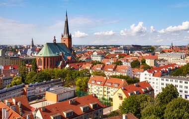 Obraz premium Aerial view of downtown Szczecin on a sunny summer day, Poland.