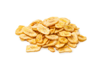Banana chips isolated on a white background. Dehydrated banana.