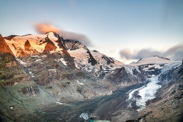 Breathtaking sunrise over Grossglockner and Pasterze glacier in National Parl Hohe tauern, Austria