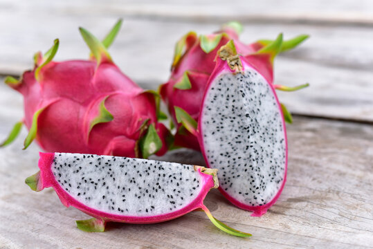 Dragon fruit on old wood background Healthy fruits