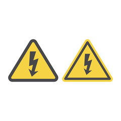 High voltage warning sign. Yellow caution vector sign with lightning bolt.