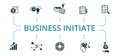 Business Initiate icon set. Contains editable icons theme such as vision, investment, planning and more.