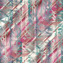 Seamless pastel batik pattern swatch for print with abstract hand drawn motifs. High quality illustration. Sophisticated streaky texture that resembles traditional asian fabric painting techniques. 