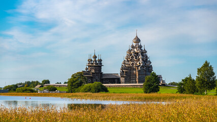 View of the wooden architecture monument Kizhi Pogost.