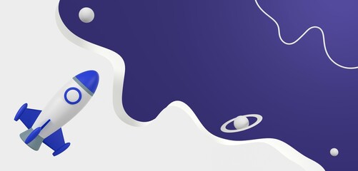 Rocket flight with cloud and stars. 
Space graphics concept. trendy 3D illustration, 3D rendering.