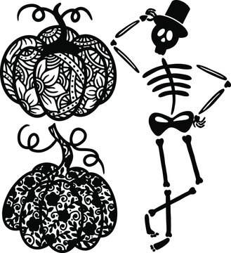 A collection of vector images for Halloween.  Skeleton, pumpkins. Design element , clipart