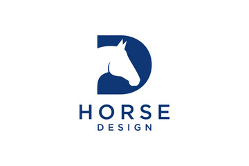 The logo design with the initial letter D is combined with a modern and professional horse head symbol