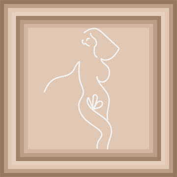One line drawn silhouette of a woman. Idea for decorating a living room, spa salon, relaxation room, yoga class, painting with a lady.