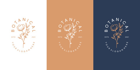 set of Flower logo design template, beauty, health, spa, yoga with line art style