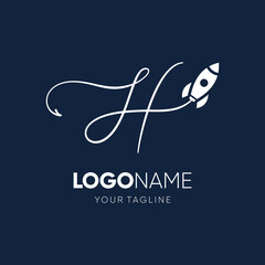Letter H Rocket Logo Design Vector Graphic Icon Emblem Illustration