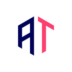 AT logo vector illustration. Letter AT hexagonal logo isolated on White Background