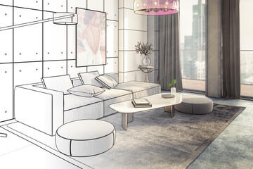 Sitting Group & Decorative Art Presentaion Insiede a Penthouse Flat (draft) - 3D Visualization
