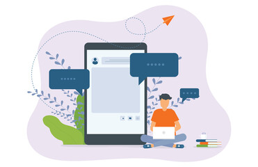 People sitting working online with laptop. And working anywhere with mobile. And business marketing team use social media for online support  