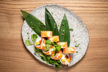 sushi set on the wooden background